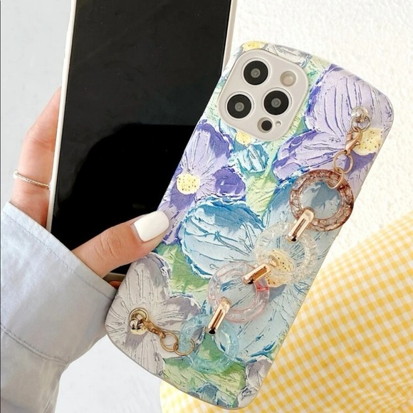 iPhone Flower Painting Artistic Floral Spring Summer Phone Cover with Chain NWOT - Picture 2 of 3